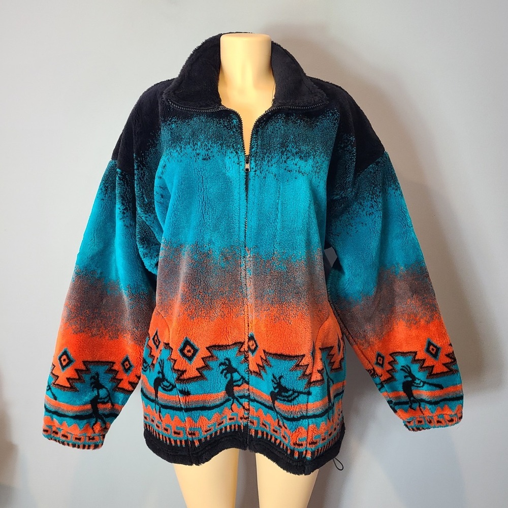 Southwest Outfitter Kokopelli Zip Fleece Jacket Adult Large Colorful 90s Western